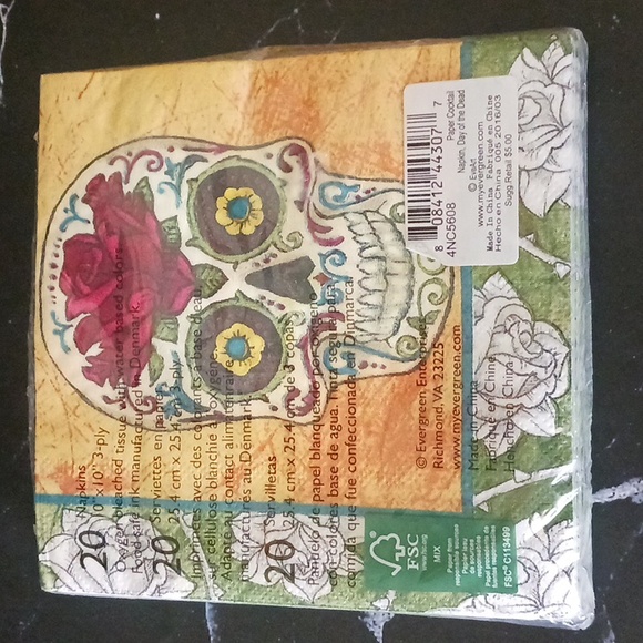 Halloween Sugar Skull / Day Of the Dead Paper Cocktail Napkin 20 count 3 Ply - Picture 2 of 3